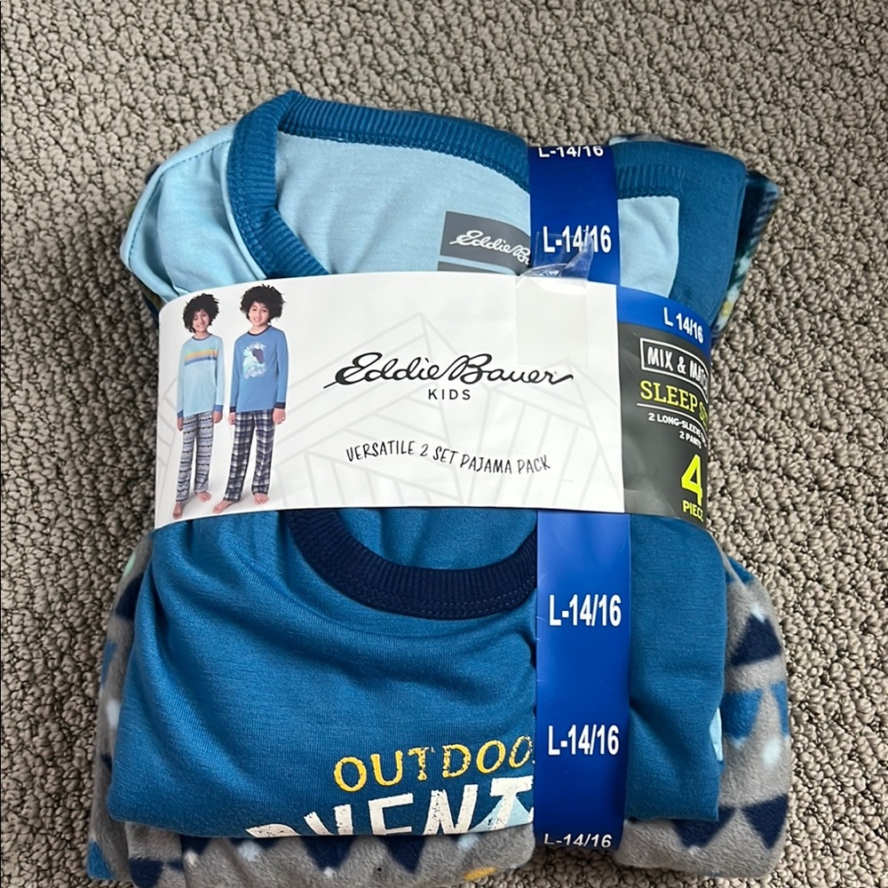 NWT Eddie Bauer Kids Blue and Gray Pajama Set